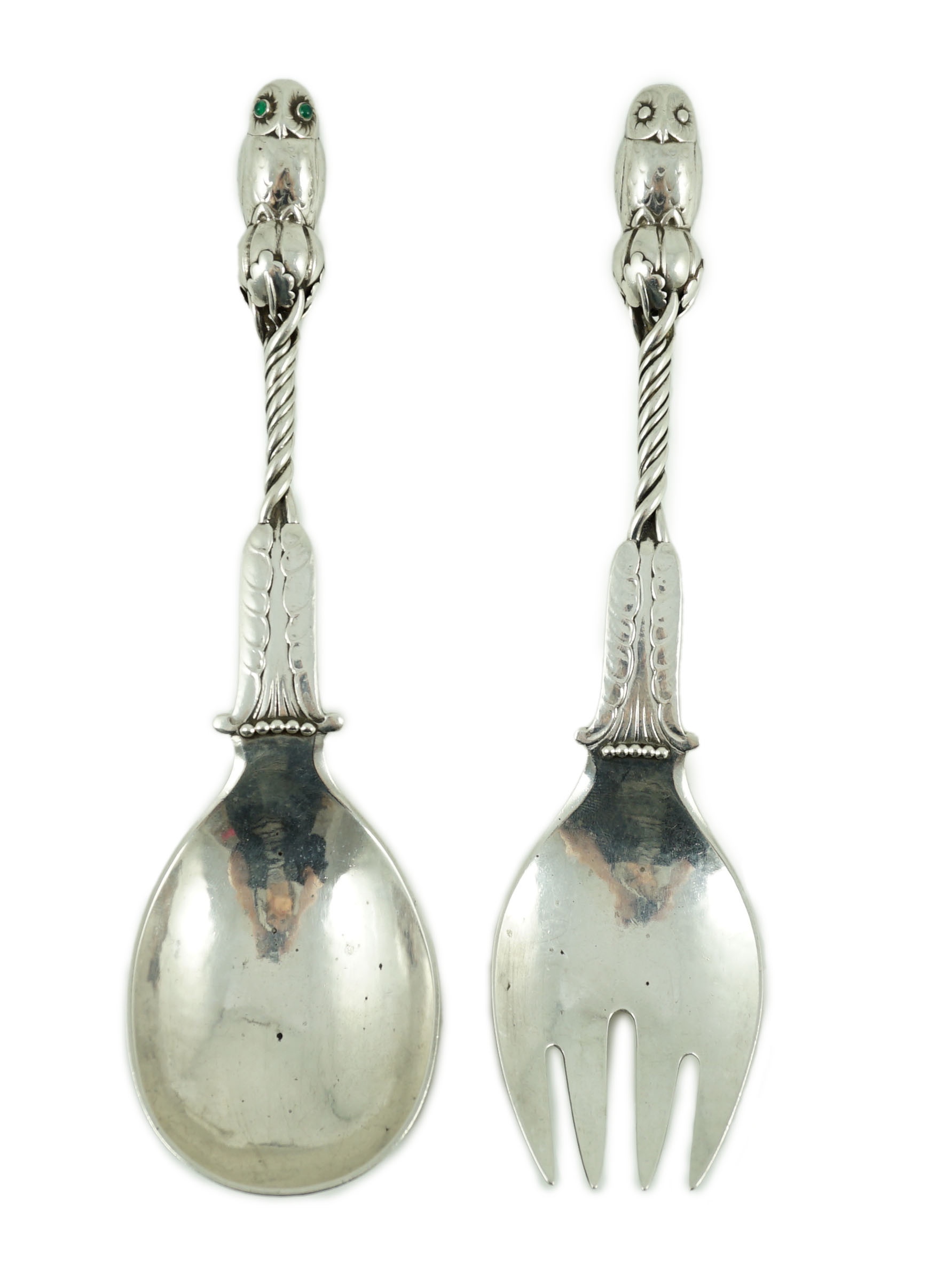 A pair of 1920's Danish Georg Jensen silver salad servers